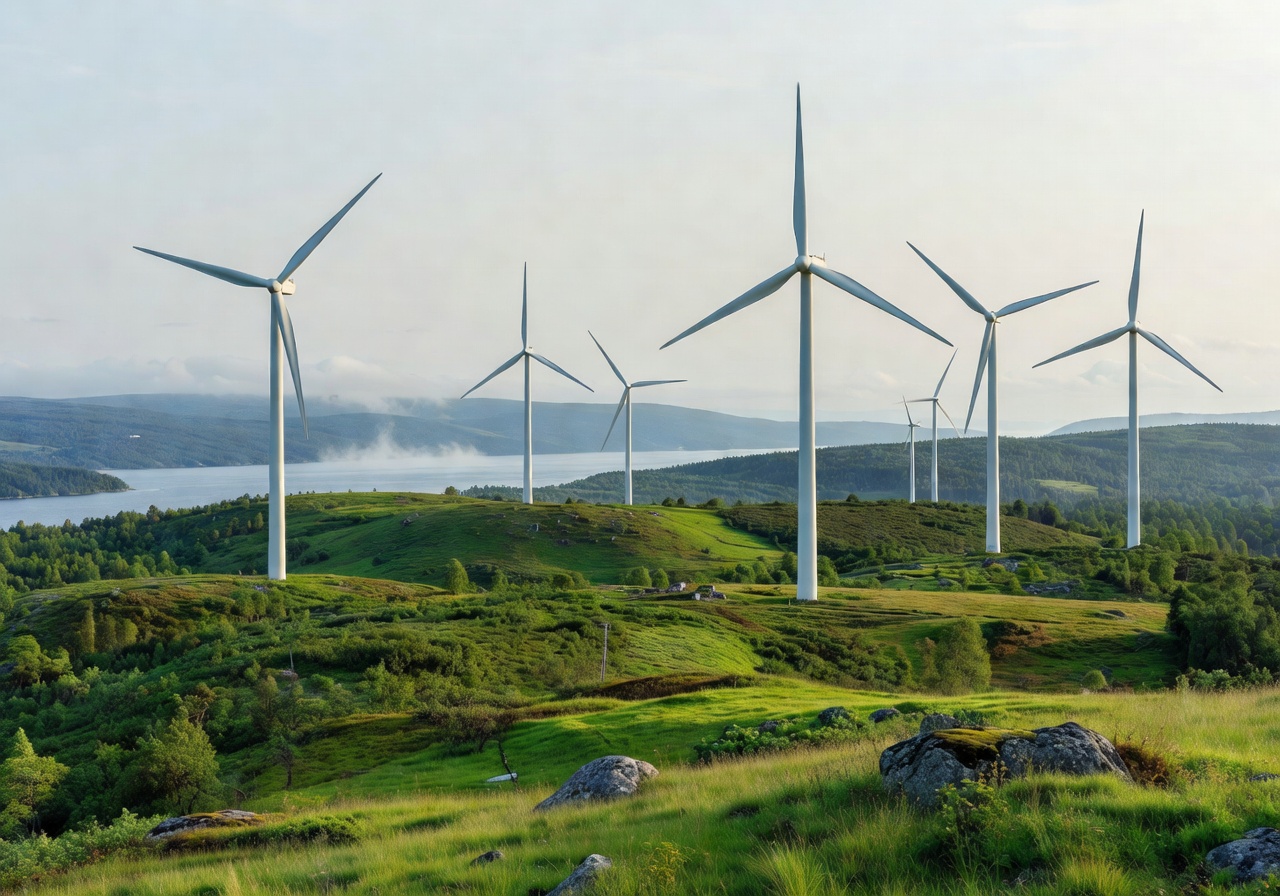 Finnish wind turbines in green Nordic landscape